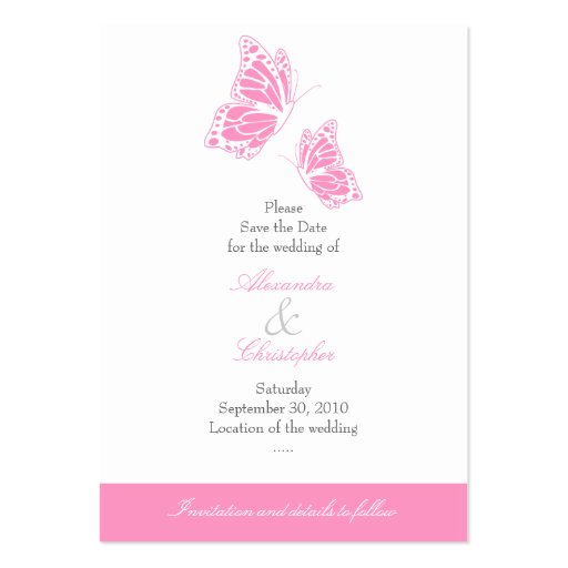 Simple Pink Butterfly Save The Date Wedding Mini Business Card Templates