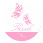 Simple Pink Butterfly Thank You Round Sticker