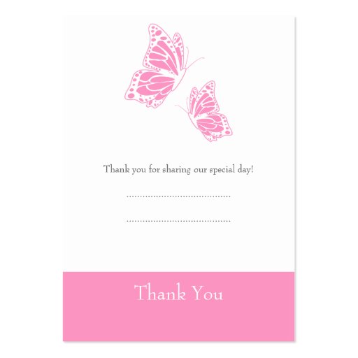 Simple Pink Butterfly Thank You Tag Business Card (back side)