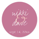Simple pink handwritten wedding favor label seal round sticker