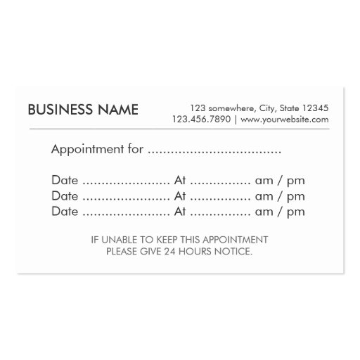 Simple Plain Appointment Reminder Business Cards (front side)