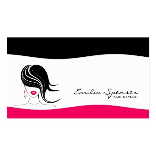Simple Plain Black & Pink Haircut Stylist Card Business Card Templates (front side)