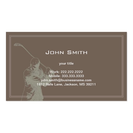 Simple Plain Golfer Swing Golf Business Card (back side)
