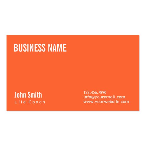 Simple Plain Orange Life Coach Business Card
