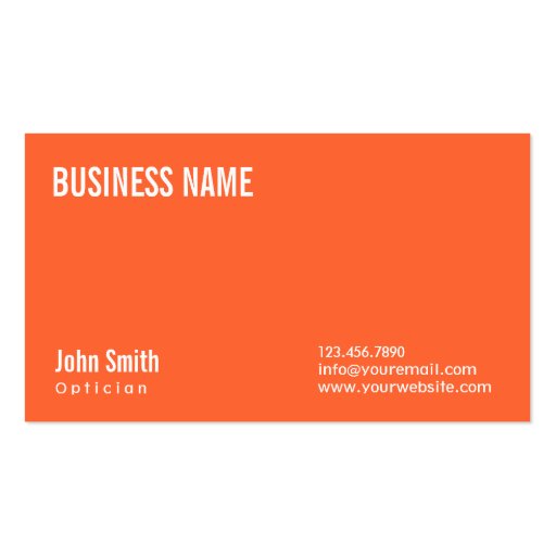 Simple Plain Orange Optician Business Card (front side)
