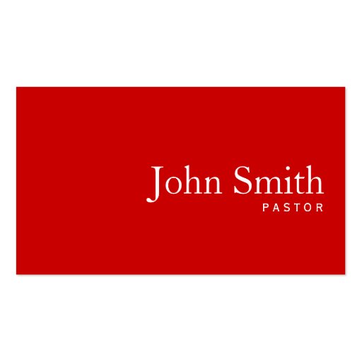 Simple Plain Red Pastor Business Card (front side)