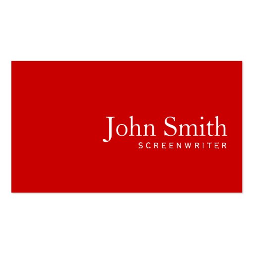 Simple Plain Red Screenwriter Business Card