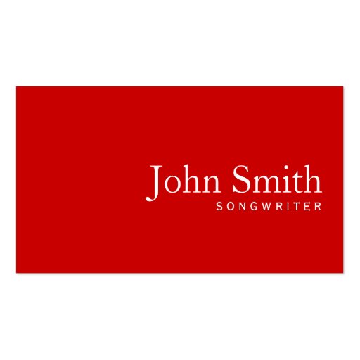 Simple Plain Red Songwriter Business Card