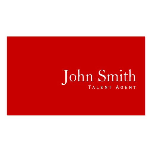 Simple Plain Red Talent Agent Business Card (front side)