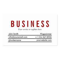 Simple Plain Red Title Programmer Business Card