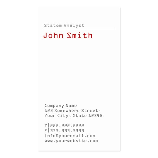 Simple Plain System Analyst Business Card (front side)