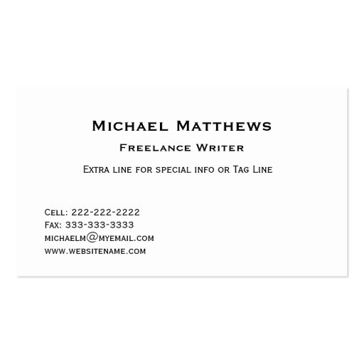 Simple Plain Unadorned Black and White Custom Business Cards (back side)