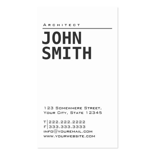Simple Plain White Architect Business Card (front side)