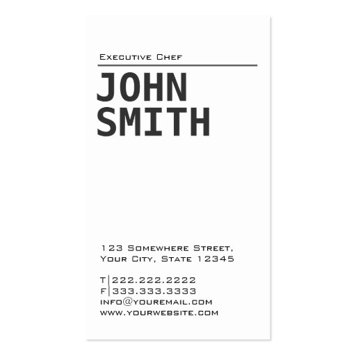 Simple Plain White Chef Business Card (front side)