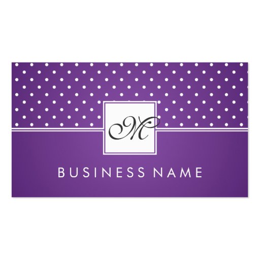 Simple Polka Dot Pattern Monogram Purple Business Card Template