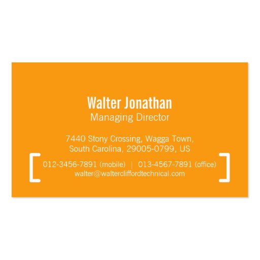 Simple professional black orange business cards (back side)