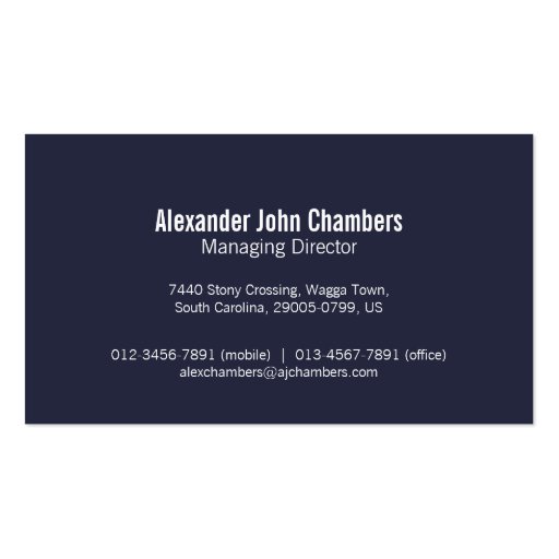 Simple professional navy business cards (back side)