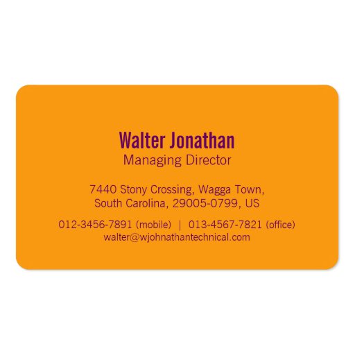 Simple professional purple orange business cards (back side)