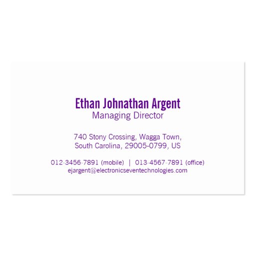 Simple professional purple white business cards (back side)