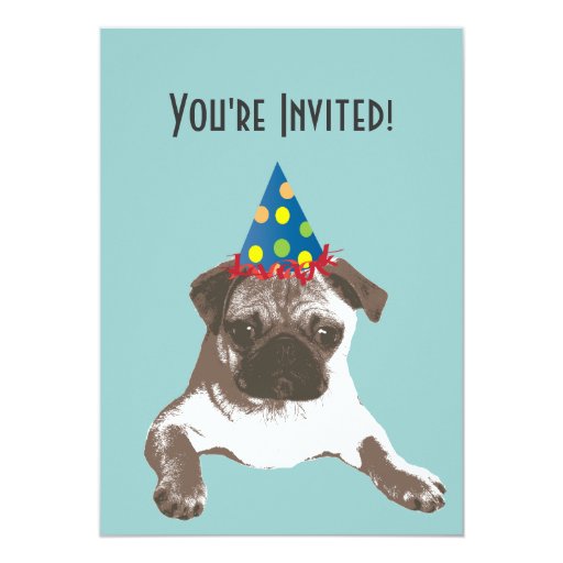pug with birthday hat simple pug in hat birthday invitation zazzle pug with birthday hat simple pug in hat birthday invitation zazzle