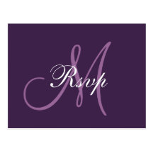 Simple Purple Wedding Monogram RSVP Post Cards