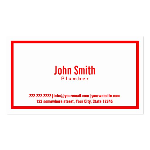 Simple Red Border Plumbing Business Card (front side)