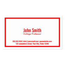 Simple Red Border Professor Business Card