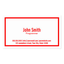 Simple Red Border Programmer Business Card