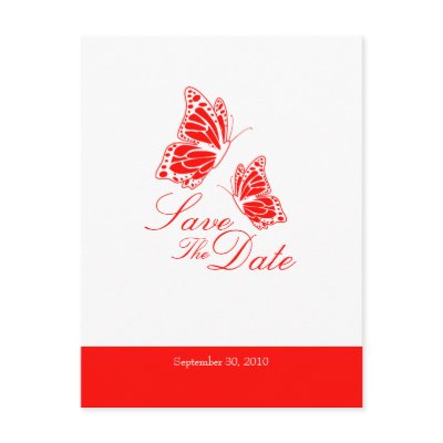 Simple Red Butterflies Save The Date Wedding Postcards