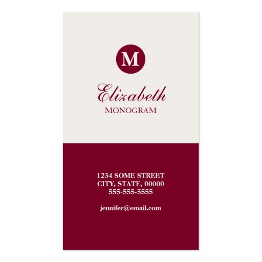 Simple Red & Cream Monogram Business Cards (back side)