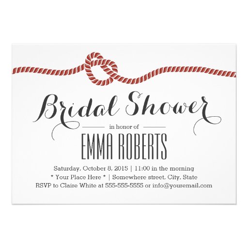 Simple Red Rope Knot Bridal Shower Invitations