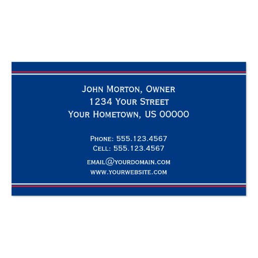 Simple Red, White, Navy Stripe Business Cards (back side)