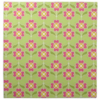 Simple Retro Floral Pattern Pink Flowers On Lime Napkin