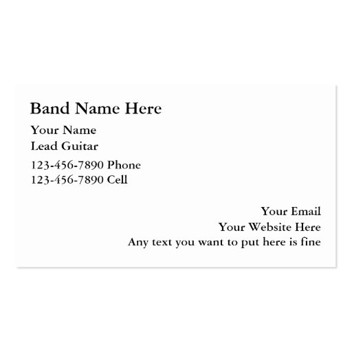 Simple Rock Band Business Cards (back side)