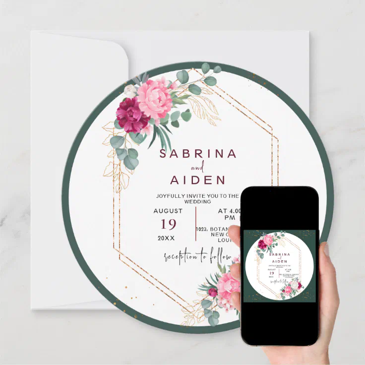 Simple Sage Green Blush Pink Floral Wedding Invitation Zazzle