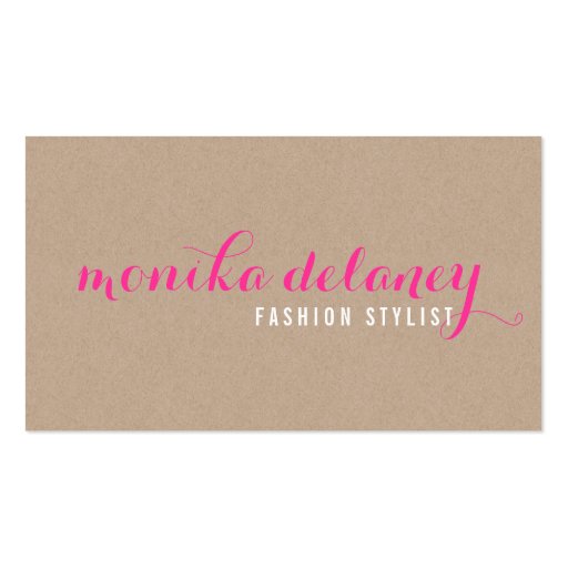 SIMPLE SCRIPT TYPE stylish trendy eco kraft pink Business Card Template (front side)