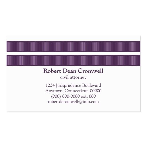 Simple Sleek Stripes Business Card, Purple (back side)