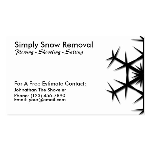 Simple Snow Shoveling, Plowing, Removal Card Business Card Template (front side)