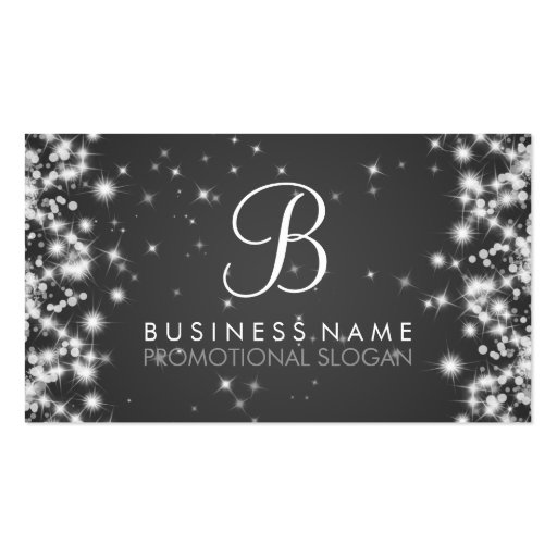 Simple Sparkle Monogram Black Business Cards