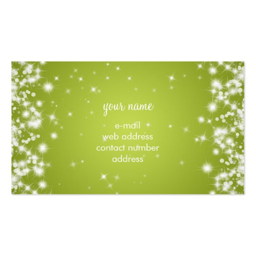 Simple Sparkle Monogram Lime Green Business Card Templates (back side)