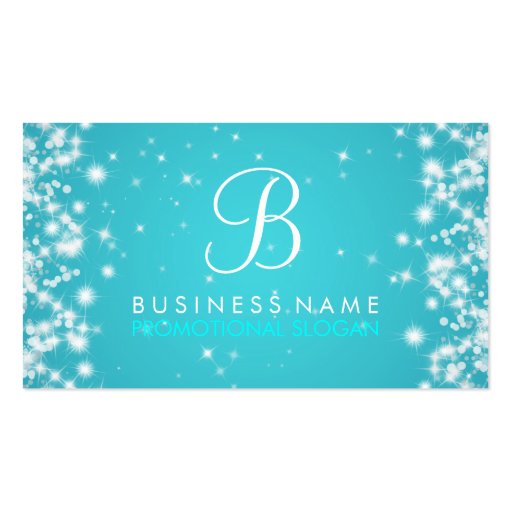 Simple Sparkle Monogram Turquoise Business Card Template (front side)