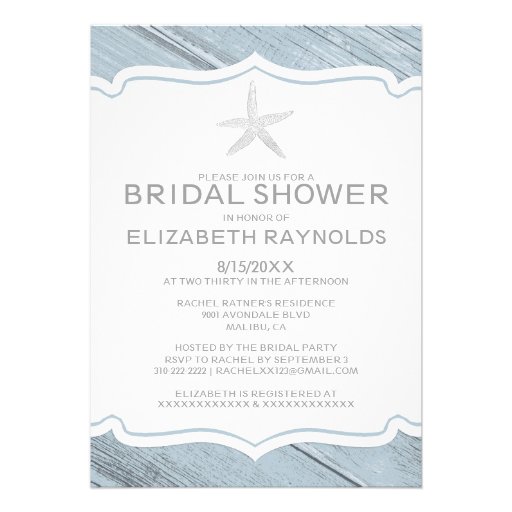 Simple Starfish Beach Bridal Shower Invitations