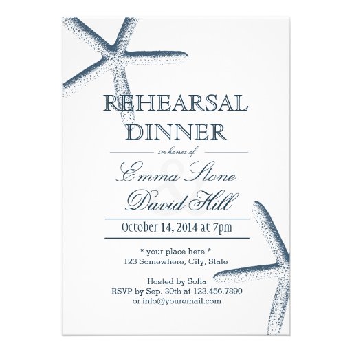 Simple Starfish Rehearsal Dinner Invitations (front side)