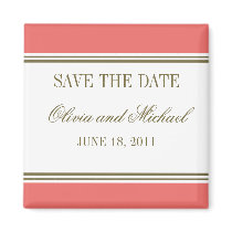 Simple Stripe Coral Save the Date Magnet
