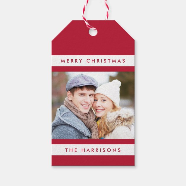 Simple Stripes Photo Holiday Gift Tags / Red Pack Of Gift Tags