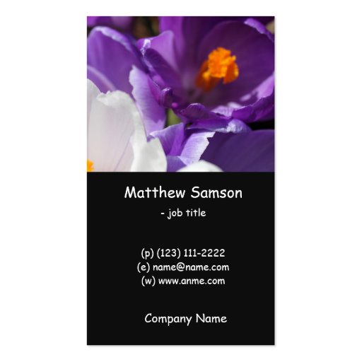 simple style, white and purple crocus flowers business card templates (front side)