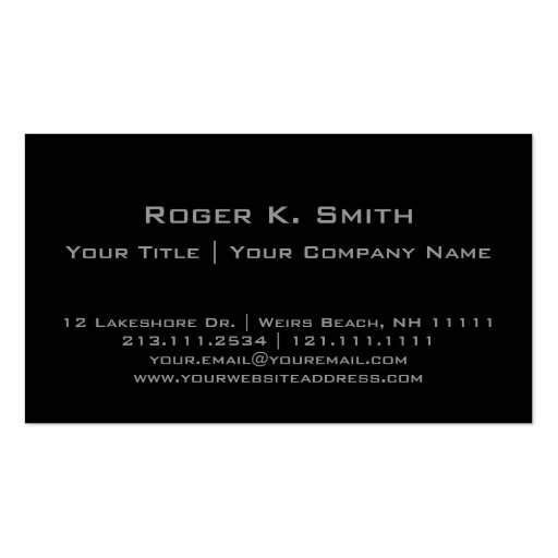 Simple Stylish Gray on Black Customizable Pro Business Cards (front side)