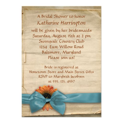 Simple Sunflower Natural Organic Bridal Shower Announcements