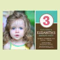 Simple & Sweet Chocolate/Aqua Birthday Invite invitations