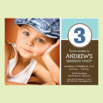 Simple & Sweet Chocolate/Blue Birthday Invite invitations